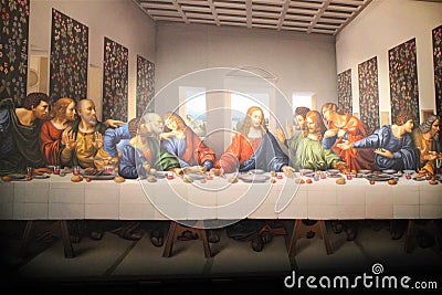 Italy, Milan - June 2023 - The photo of the painting of the Last Supper in the museum of Leonardo da Vinci Editorial Stock Photo