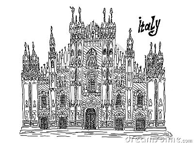 Italy milan sketch illustration on white ink Cartoon Illustration