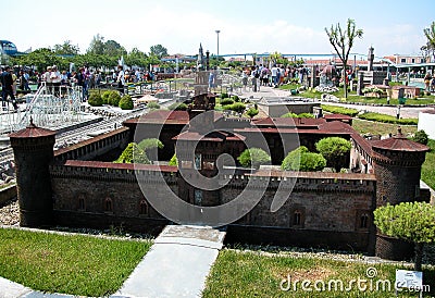 Fortress of Milan in the theme park `Italy in miniature` Italia in miniatura Viserba, Rimini, Italy Editorial Stock Photo