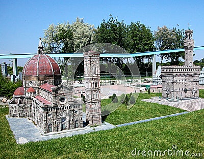 Main monuments of Florence in the theme park `Italy in miniature` Italia in miniatura Viserba, Rimini, Italy Editorial Stock Photo