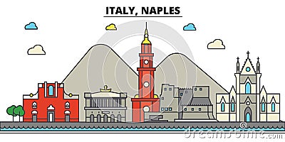 Italy, Naples. City skyline architecture . Editable Vector Illustration