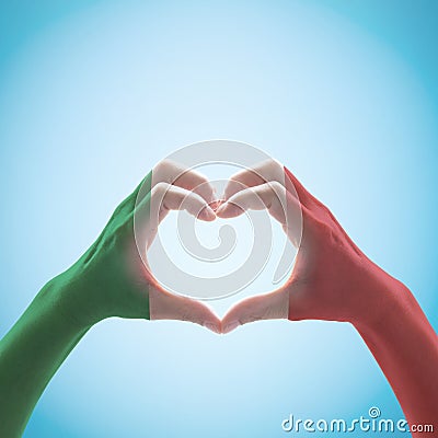Italy National flag pattern on hand heart shape Stock Photo