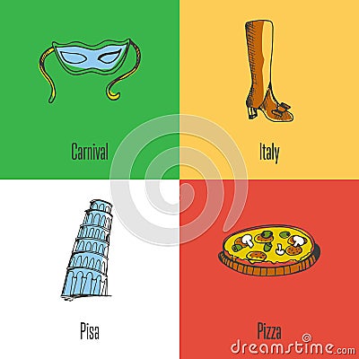 Italy National Symbols Vector Icons Set Vector Illustration