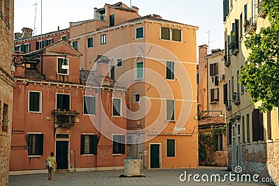 Italy - nov, 2021. The cityscape and architecture of Venice. Urban canal and boats on it Editorial Stock Photo