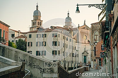 Italy - nov, 2021. The cityscape and architecture of Venice. Urban canal and boats on it Editorial Stock Photo