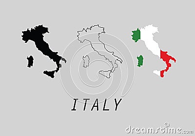 Italy outline map national borders Vector Illustration