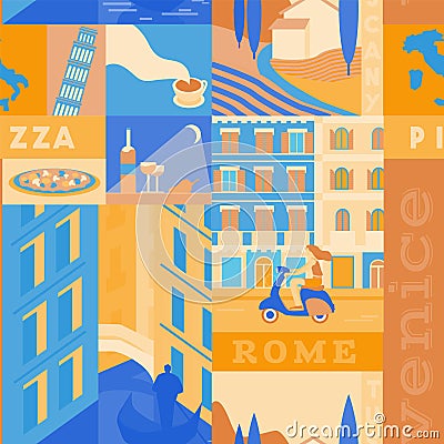 Italy pattern flat color design Cartoon Illustration
