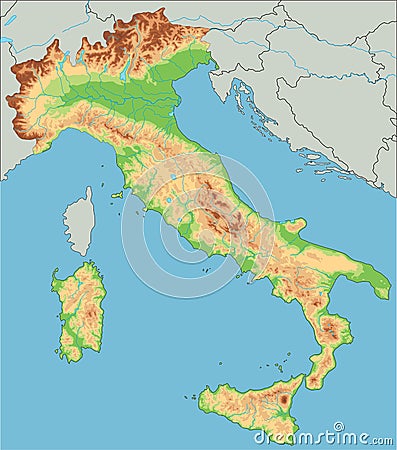 High detailed Italy physical map. Vector Illustration