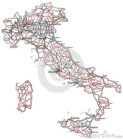 Italy road and highway map. Vector Illustration