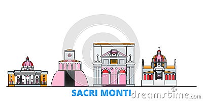 Italy, Piedmont And Lombardy, Sacri Monti line cityscape, flat vector. Travel city landmark, oultine illustration, line Vector Illustration