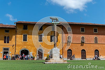 Italy, Pisa, Palace of the Opera della Primaziale Pisana, Pisa with statue of the Roman female wolf and Romulus and Remus Editorial Stock Photo