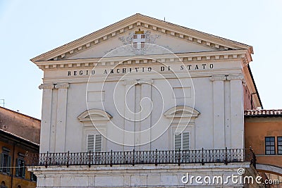 Italy, Pisa, pediment of the facade of the City Archives Stock Photo