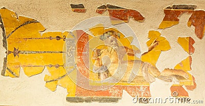 Italy, Pompeii - Roman house interior, antique fresco decoration, ancient wall Editorial Stock Photo