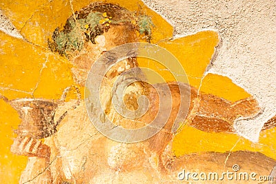 Italy, Pompeii - Roman house interior, antique fresco decoration, ancient wall Editorial Stock Photo