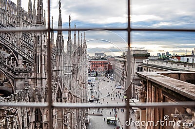 Italy in quarantine: Milan cityscape from top of Milan Cathedral Editorial Stock Photo