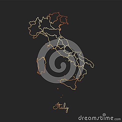 Italy region map: golden gradient outline on dark. Vector Illustration