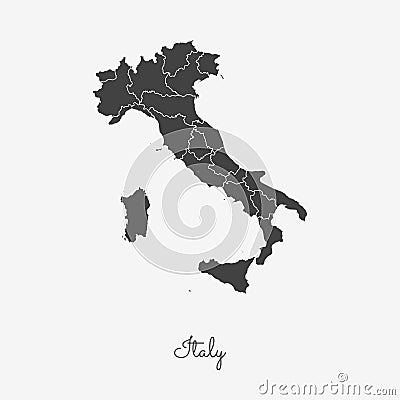 Italy region map: grey outline on white. Vector Illustration