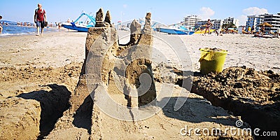Italy Rimini sand castle Beach Editorial Stock Photo