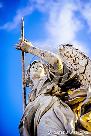 Italy, Rome, Castel Sant`Angelo, statue of an angel with a spear Stock Photo