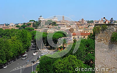 Italy, Rome, panorama from Aventine hill, people Editorial Stock Photo