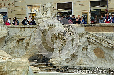 Italy, Rome, 96 Piazza di Trevi, Trevi Fountain (Fontana di Trevi), stone rocks of the fountain Editorial Stock Photo