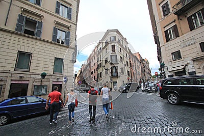 Car, street, town, road, infrastructure, neighbourhood, city, building, lane, urban, area, vehicle, pedestrian, family, downtown, Editorial Stock Photo