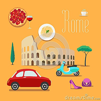 Italy and Rome vector illustration, design element, symbols, icons Vector Illustration