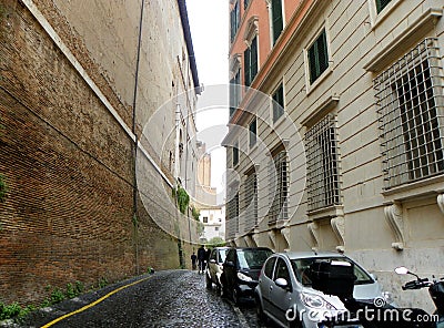 Italy, Rome, 24 Via Panisperna, cobbled narrow street of the old town Stock Photo