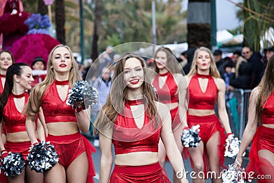 Group of beautiful cheerleaders from lithuania in sanremo parade Editorial Stock Photo