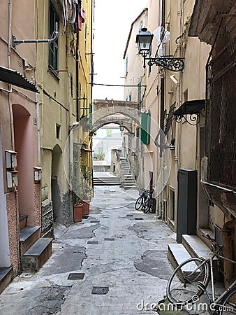 ITALY, SANREMO - MAY 6 ,2017 narrow path between houses Editorial Stock Photo