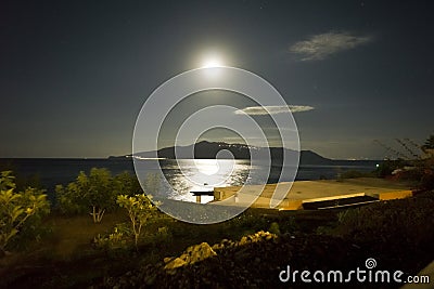 Italy Sicily Aeolian Islands, Salina Island, full moon Stock Photo