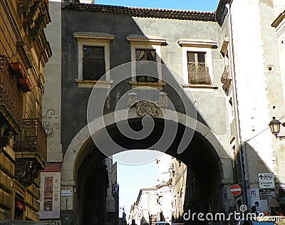 Italy, Sicily, Catania, Via Crociferi, arched passage Editorial Stock Photo