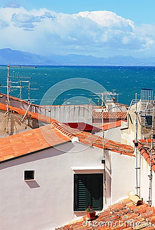 Italy. Sicily island . Cefalu. Roofs Stock Photo