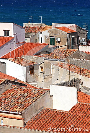 Italy. Sicily island . Province of Palermo. Cefalu. Roofs Stock Photo