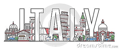 Italy travel lettering in linear style Vector Illustration