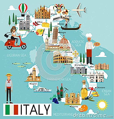 Italy Travel Map. Vector Illustration