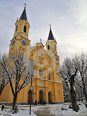 Italy, Trentino Alto Adige, Bolzano, Brunico, view of the Parish church of Santa Maria Assunta Stock Photo