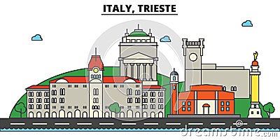 Italy, Trieste. City skyline architecture . Editable Vector Illustration