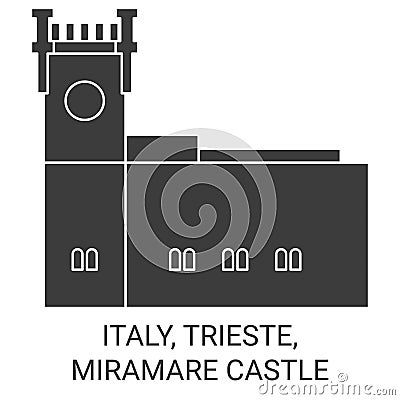 Italy, Trieste, Miramare Castle travel landmark vector illustration Vector Illustration