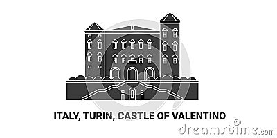 Italy, Turin, Castle Of Valentino, travel landmark vector illustration Vector Illustration