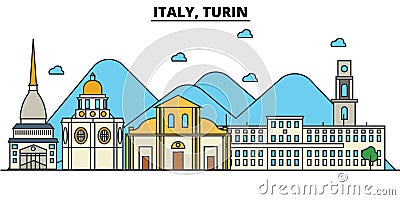 Italy, Turin. City skyline architecture . Editable Vector Illustration