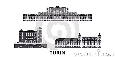 Italy, Turin, Residences Of The Royal House Of Savoy flat travel skyline set. Italy, Turin, Residences Of The Royal Vector Illustration