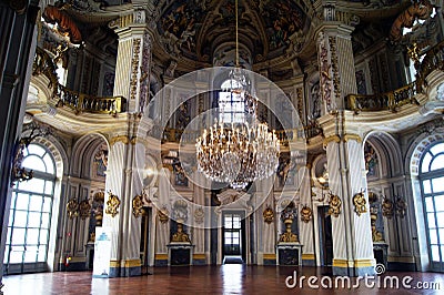 Italy Turin royal palace Stupinigi famous Great Hall , the largest privae round room in baroque style Editorial Stock Photo