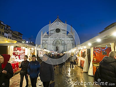 Italy, Tuscany, Florence, the Santa Croce square. Editorial Stock Photo