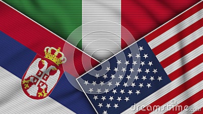 Italy United States of America Serbia Flags Together Fabric Texture Illustration Stock Photo