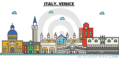 Italy, Venice. City skyline architecture . Editable Vector Illustration