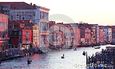 Italy. Venice.The Grand Canal from Rialto bridge at sunset Editorial Stock Photo