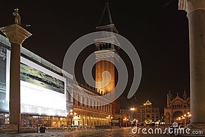 Italy. Venice. San Marco square. Piazza San Marco at night Editorial Stock Photo