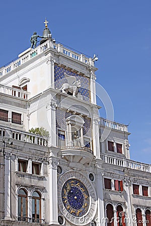 Italy. Venice. St Mark's tower with lion and clock Editorial Stock Photo