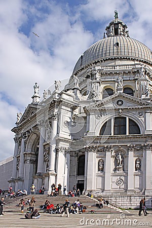 Italy. Venice. Tourists near The Cathedral of Santa Maria della Salute Editorial Stock Photo